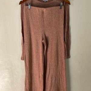 Iris Ribbed Knit Wide Leg Jumpsuit in Brown